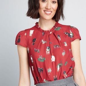 Modcloth Fancied Flair Christmas Dog Top 1x
